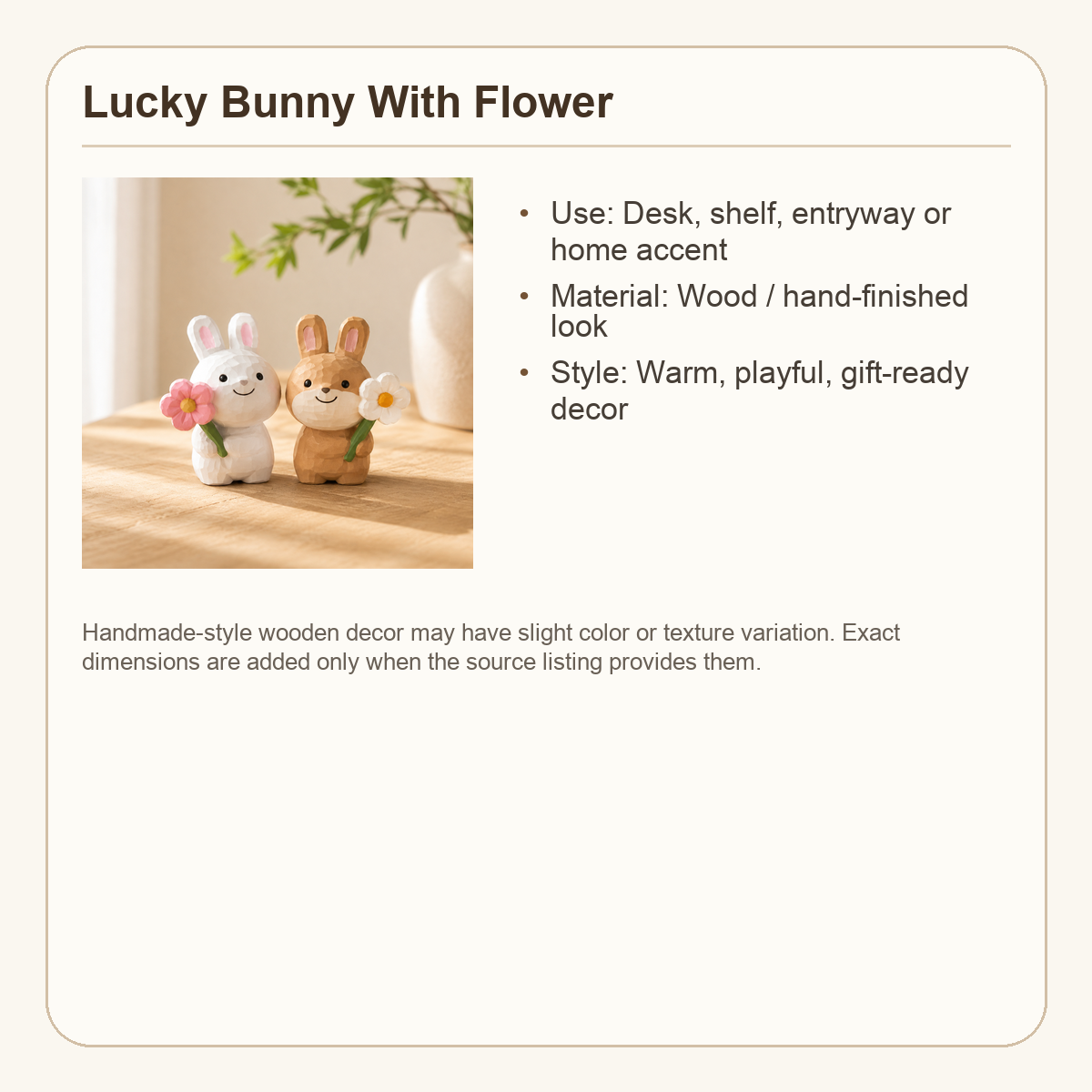 Lucky Bunny with Flower Wooden Figurine