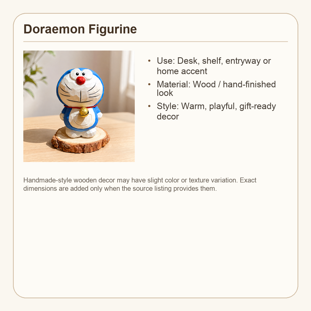 Blue Cartoon Cat Wooden Figurine