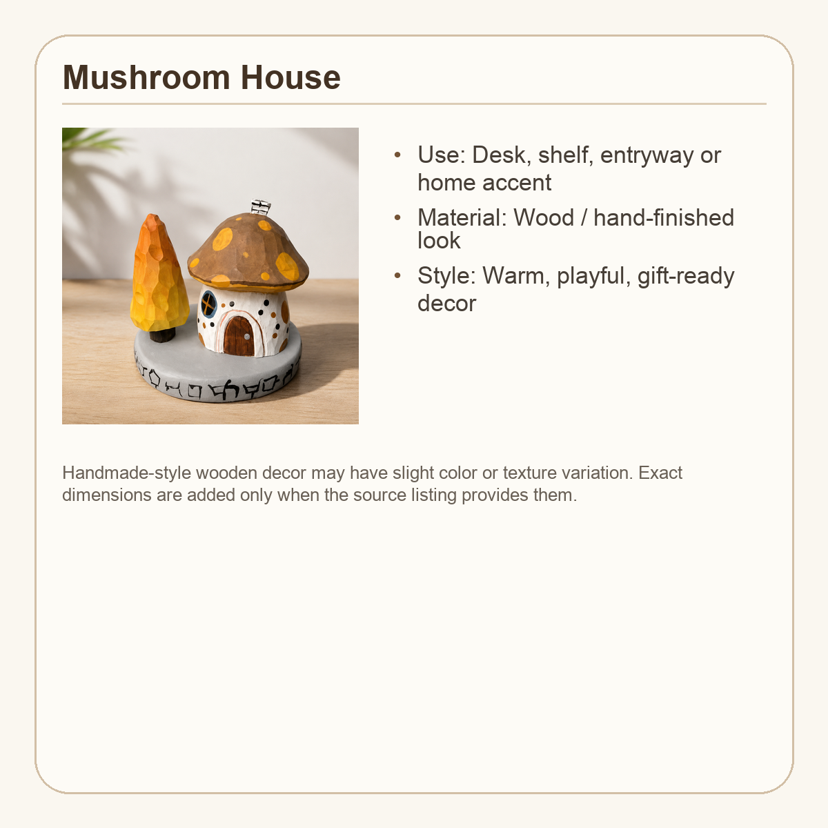 Mushroom House Wooden Figurine