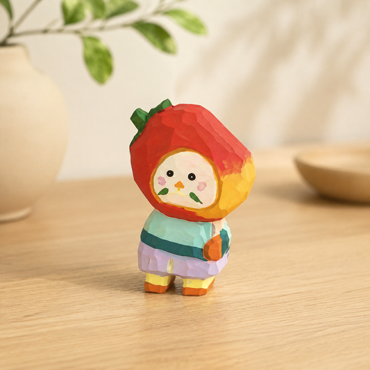 Wooden Fruit People Figurines | Handmade Desk Decor — Mango Person — Red & Yellow — Western home decor product photo