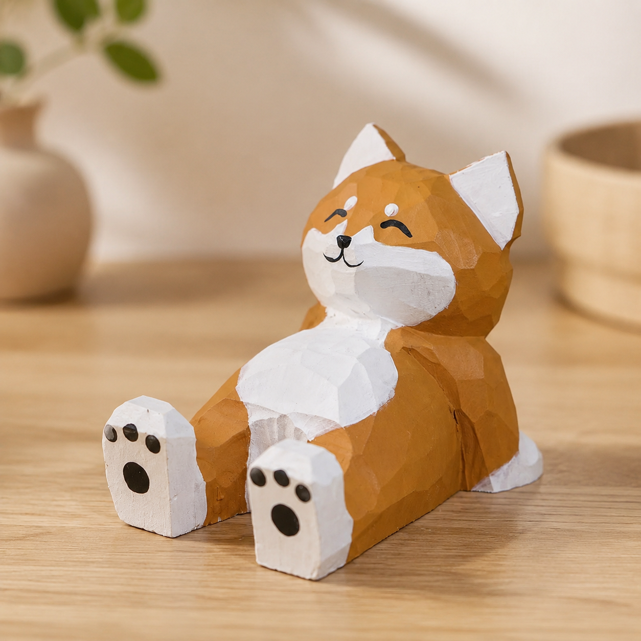 Animal Wooden Phone Stands | Handmade Desk Accessory — Shiba Inu Wooden Phone Stand — Western home decor product photo
