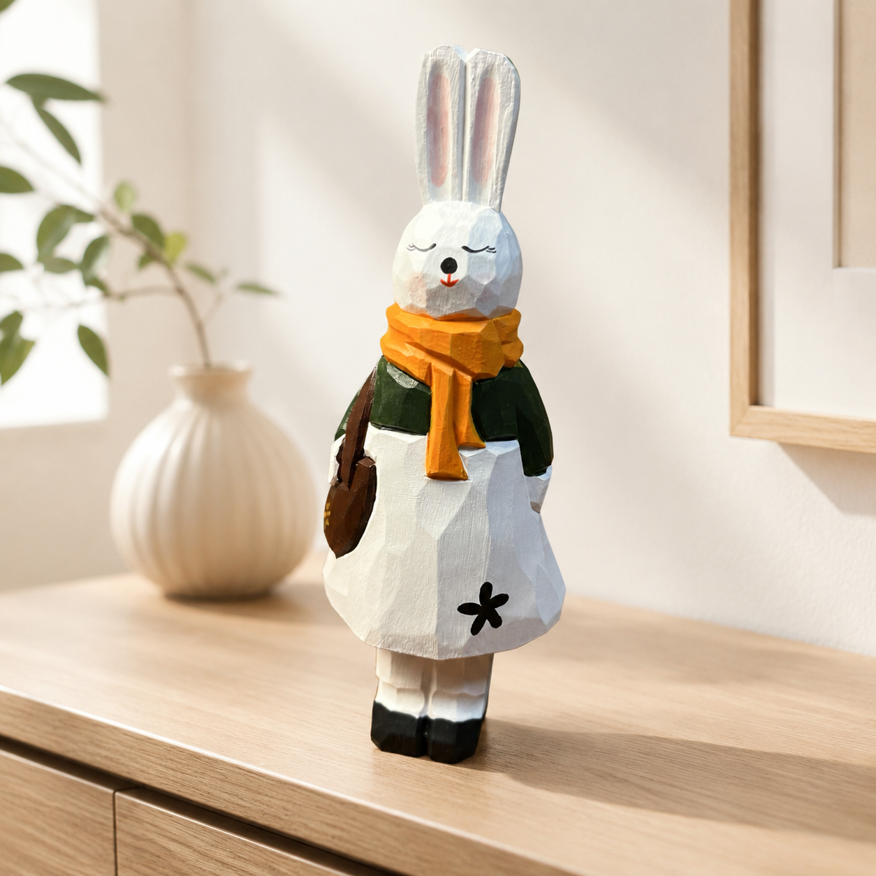 Hand-painted wooden princess rabbit figurine available in different styles