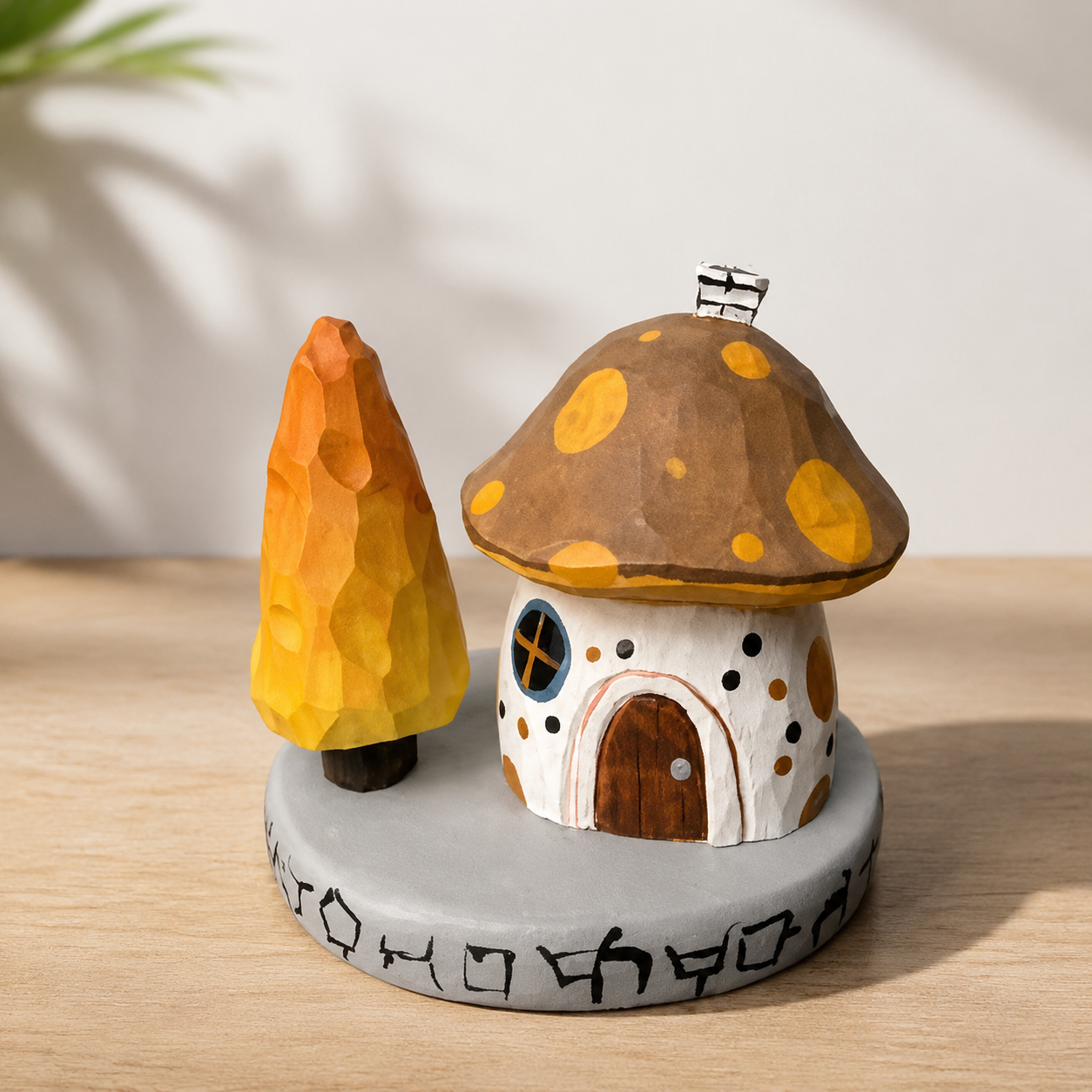 Mushroom House Wooden Figurine