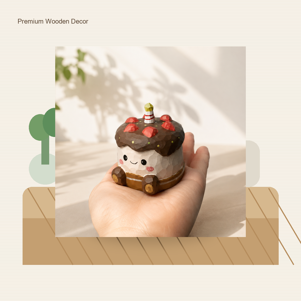 Wooden Chocolate Cake Figurine