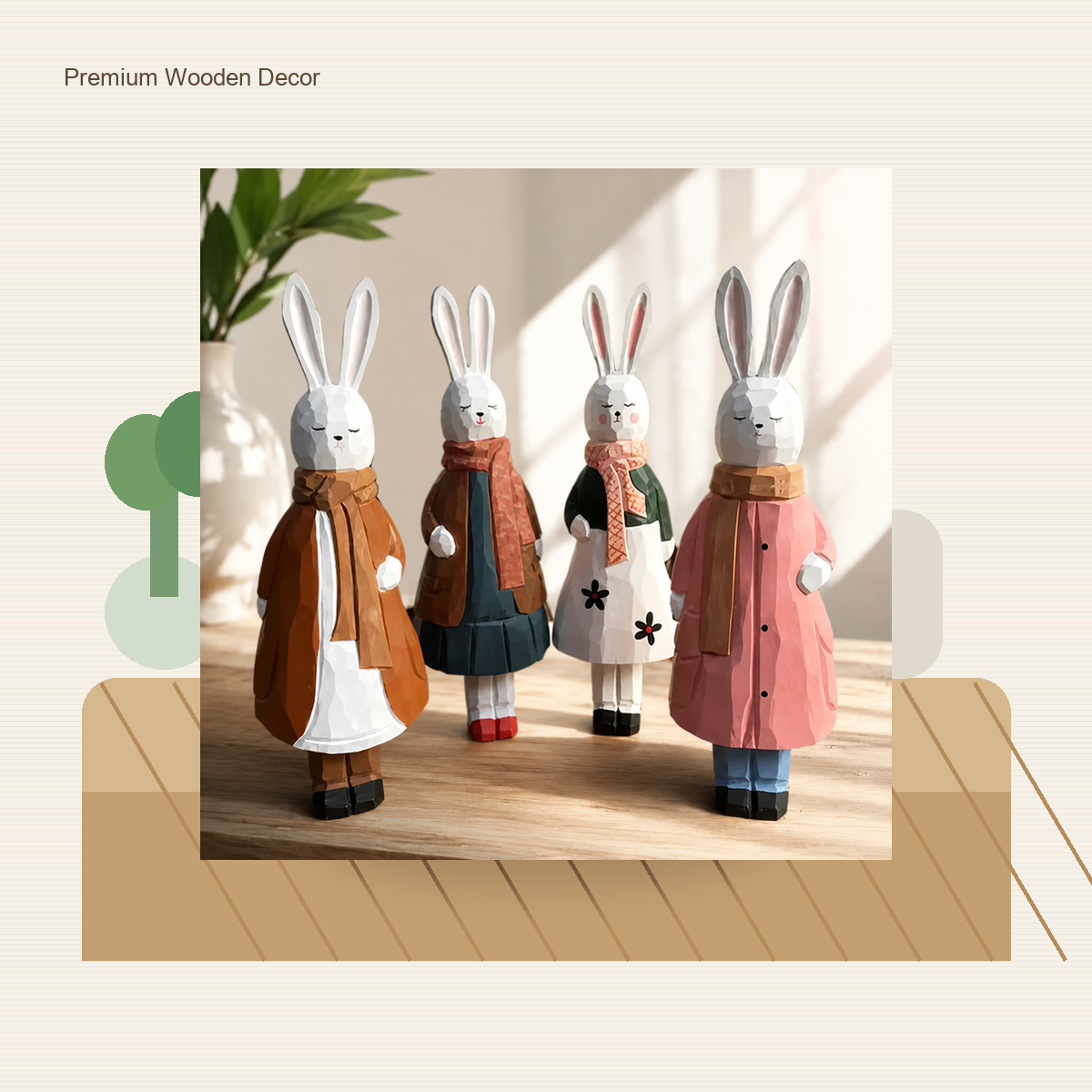 Wooden Princess Rabbit Large | Handmade Wooden Desk Decor