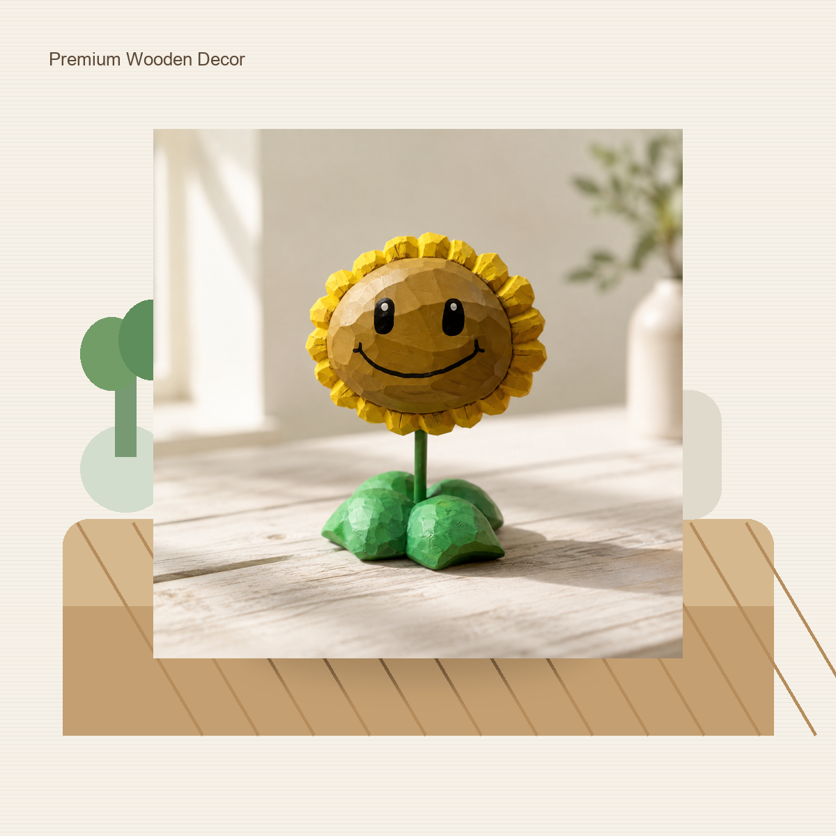 Sunflower Figurine | Handmade Wooden Desk Decor