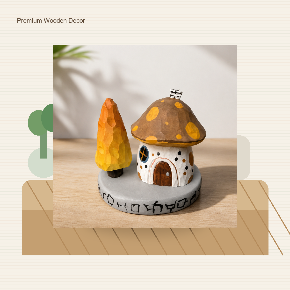 Mushroom House Wooden Figurine