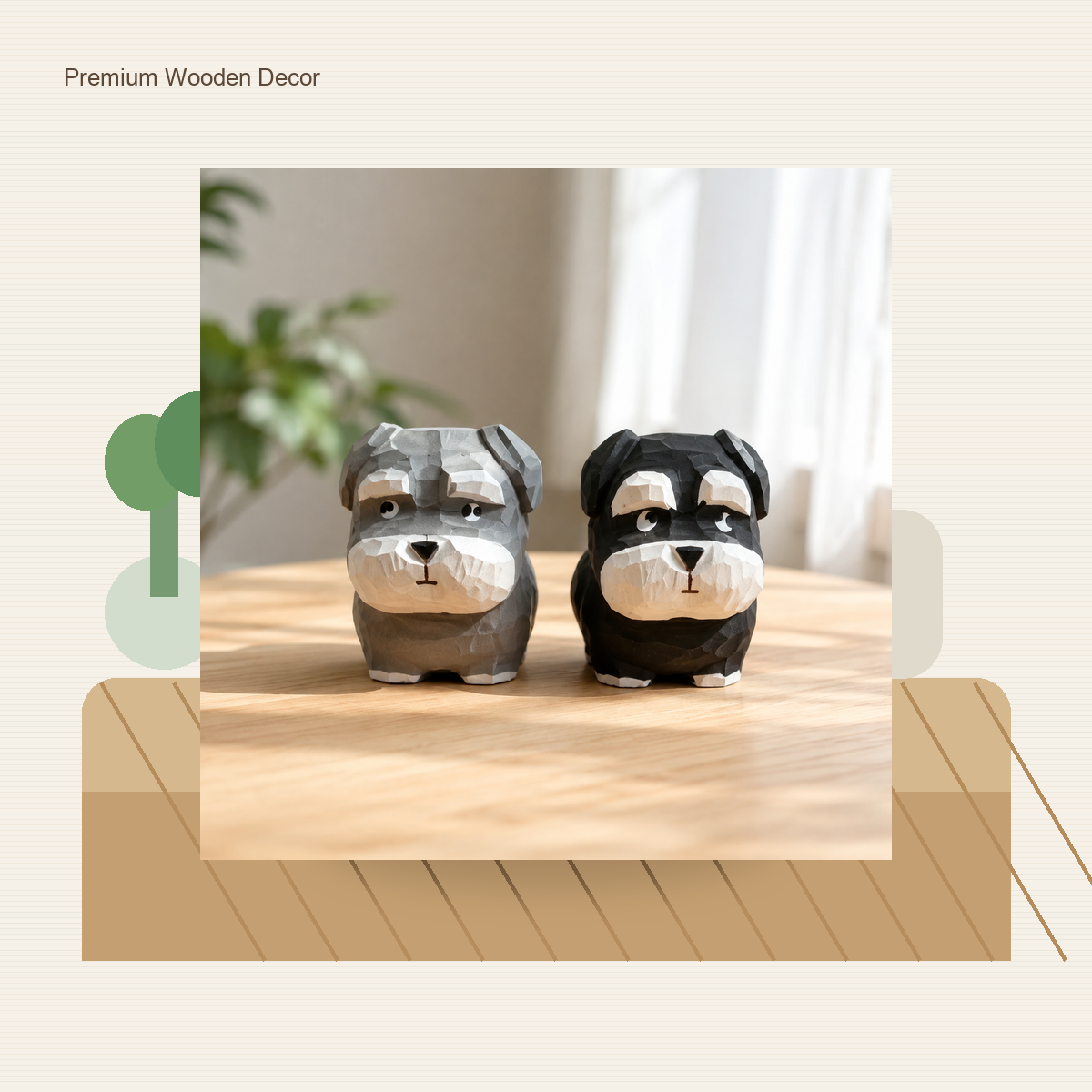 Daydreaming Schnauzer Wooden Figurine