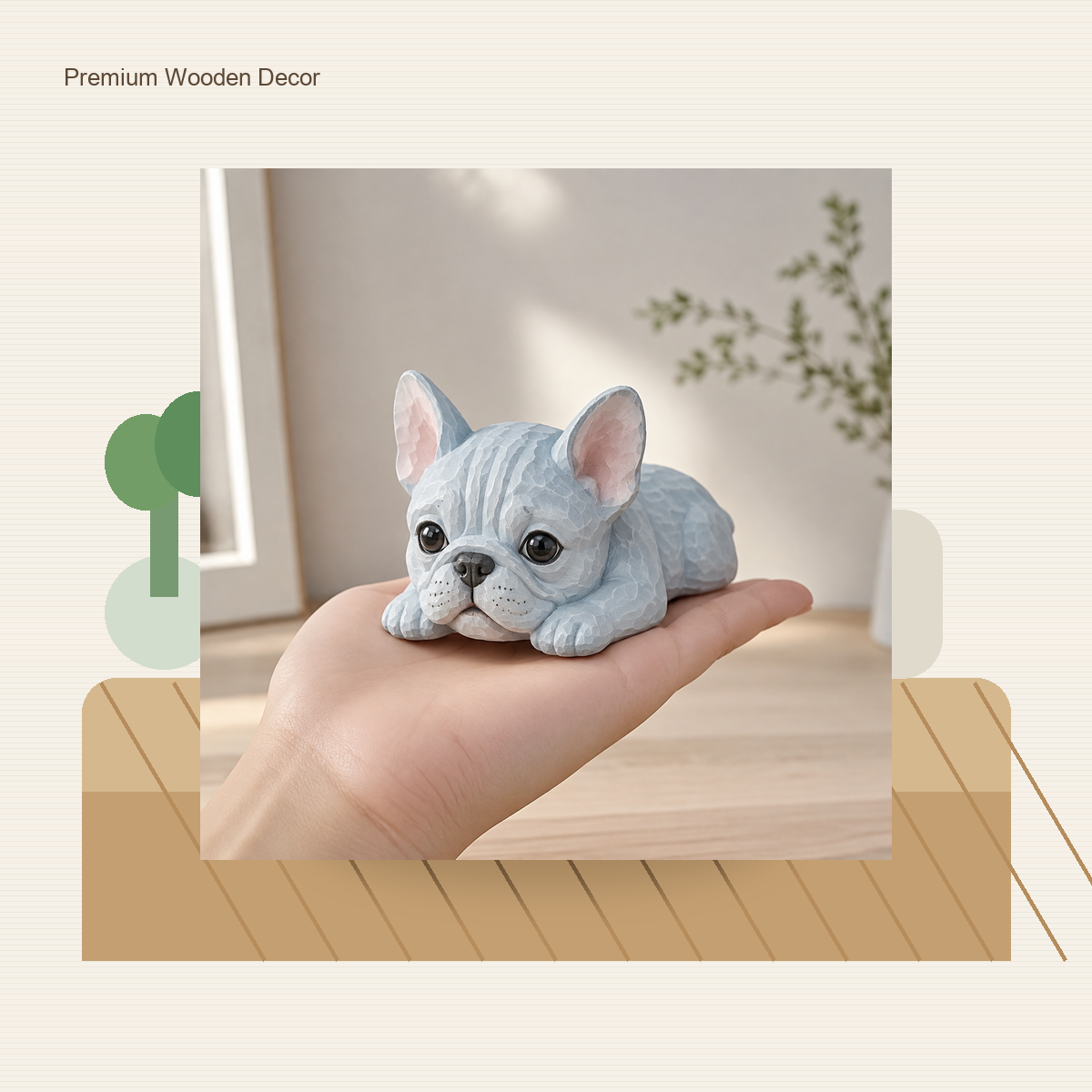 French Bulldog Wooden Figurine