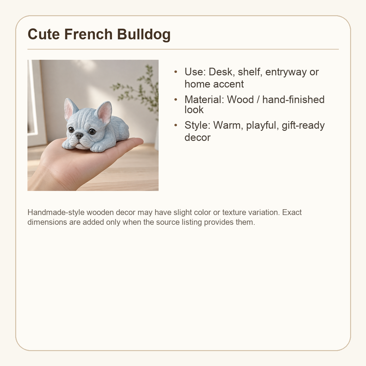 French Bulldog Wooden Figurine