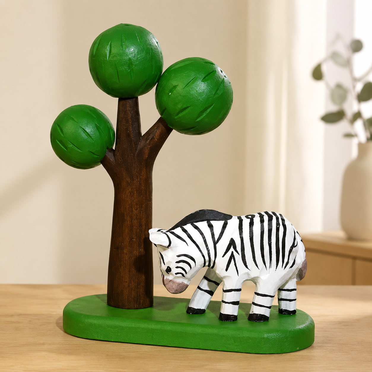Big Tree Wooden Scene Collection — Big Green Tree with Bowing Zebra