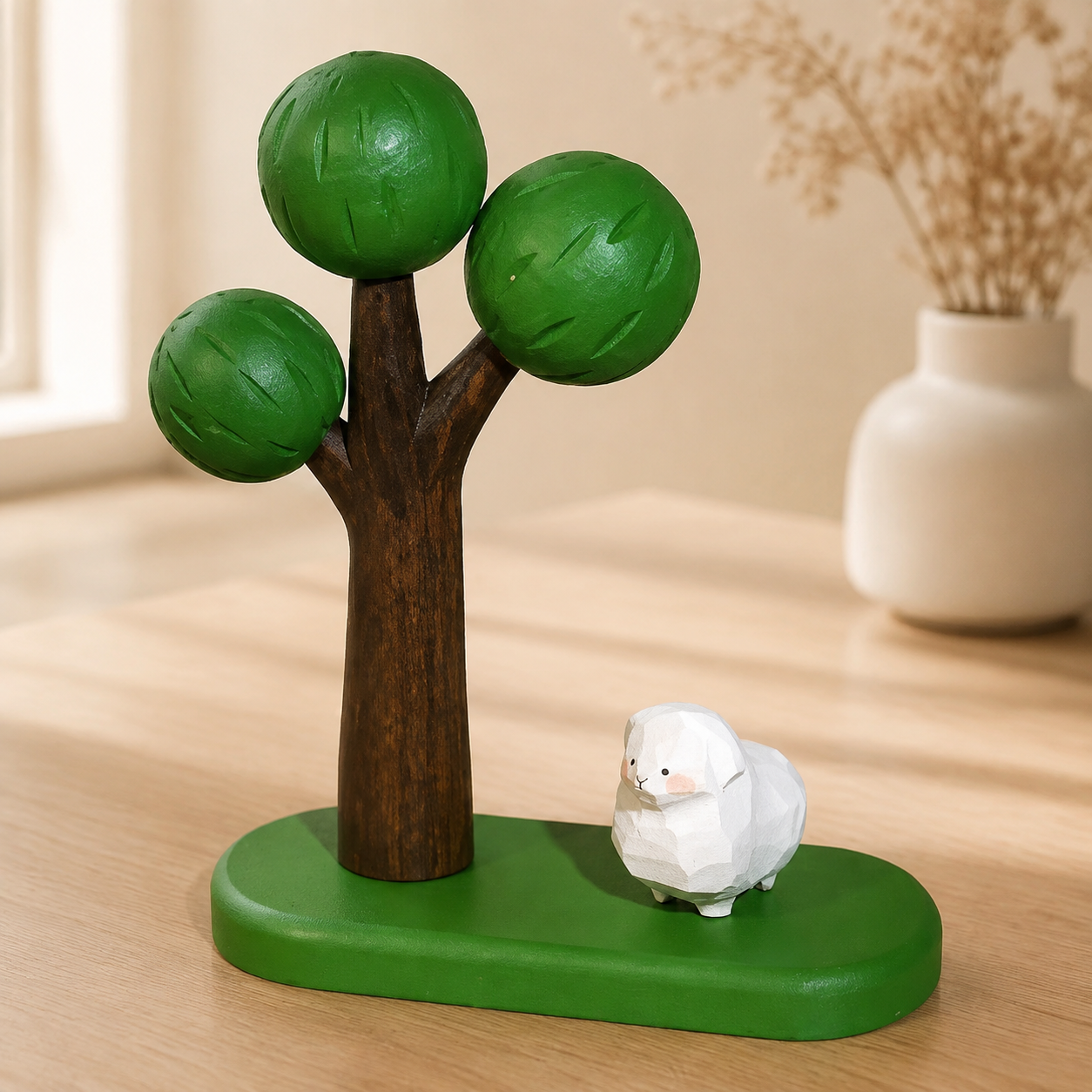 Big Tree Wooden Scene Collection — Big Green Tree with White Lamb