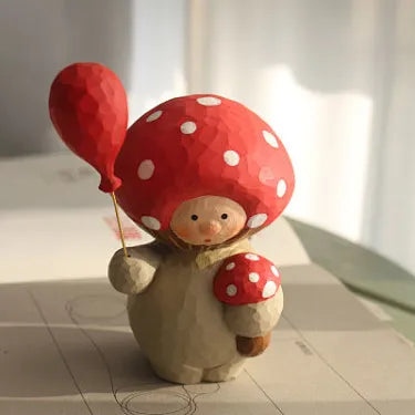 Mushroom Buddy Figurine | Handmade Wooden Desk Decor