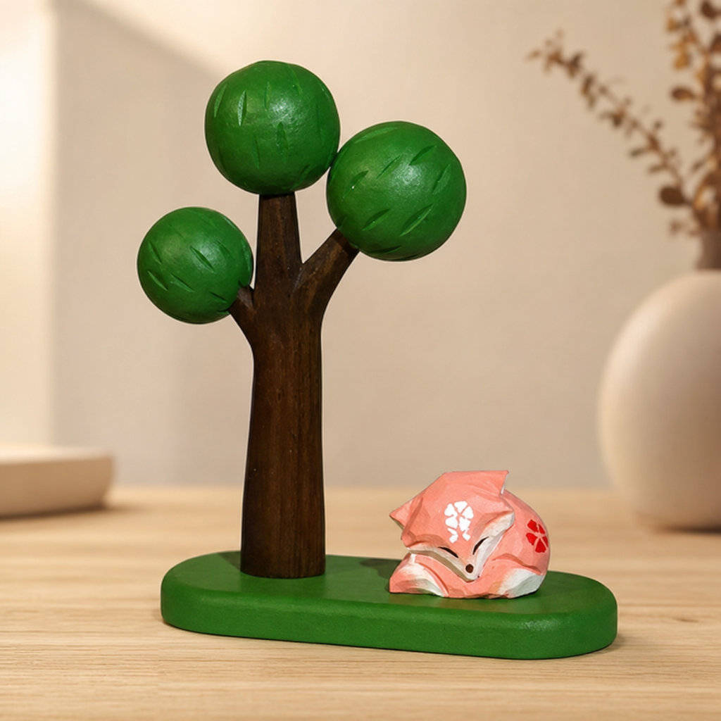 Big Tree Wooden Scene Collection — Big Green Tree with Pink Fox