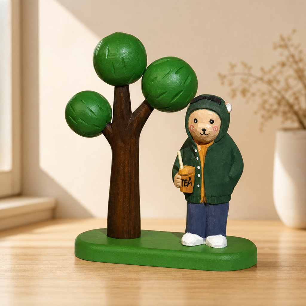 Big Tree Wooden Scene Collection — Big Green Tree with Tea-Drinking Bear