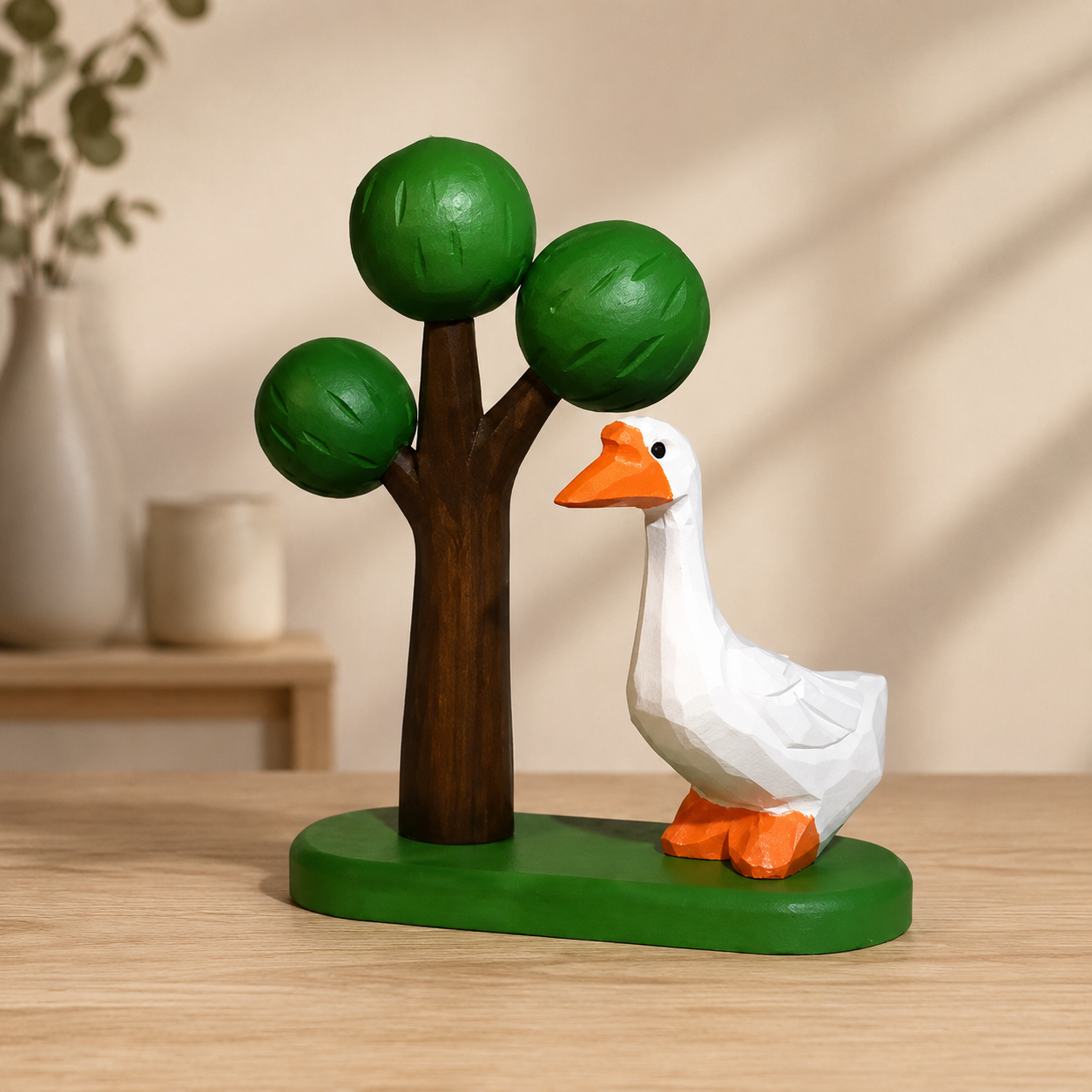 Big Tree Wooden Scene Collection — Big Green Tree with White Goose