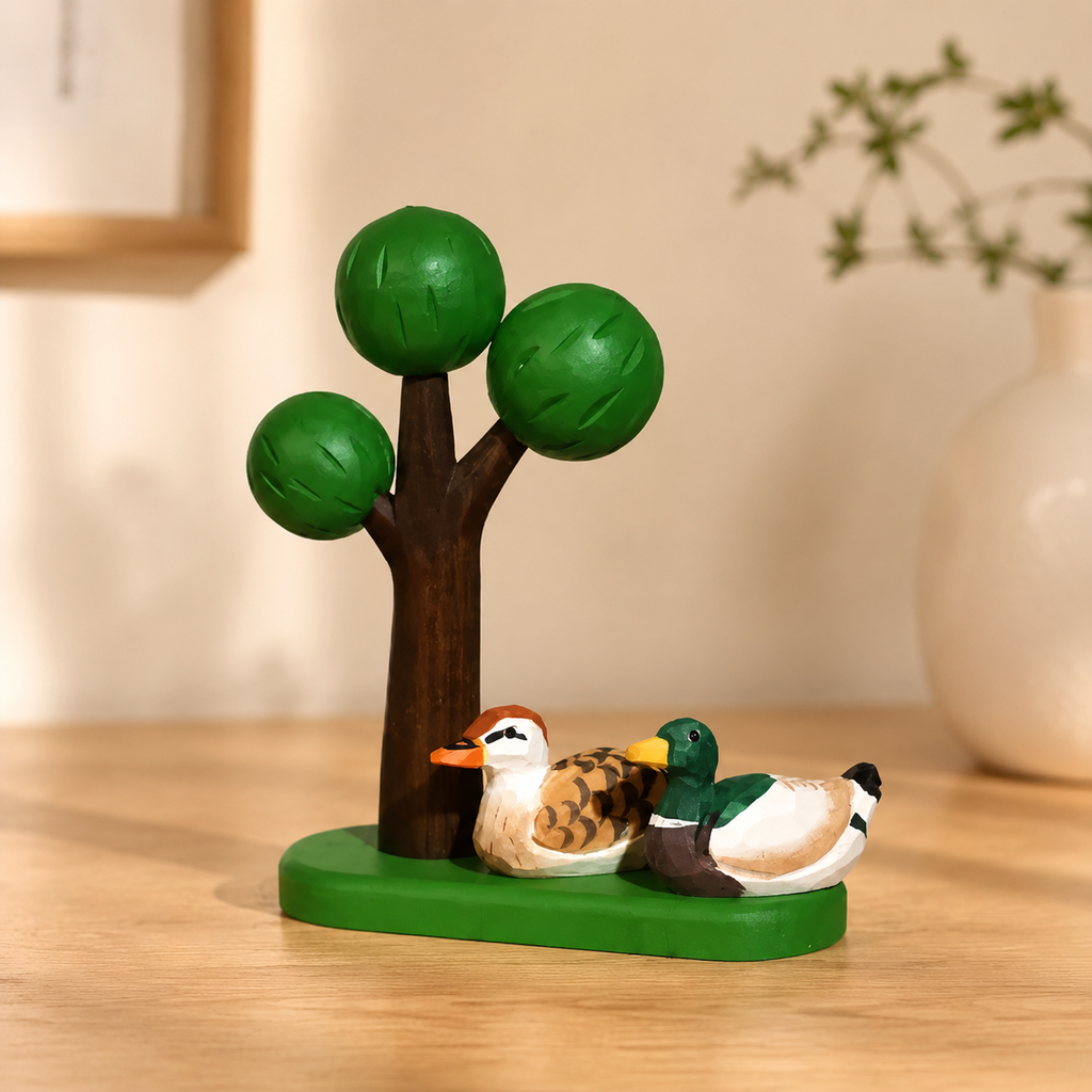 Big Tree Wooden Scene Collection — Big Green Tree with Mini Mallard Duck Pair