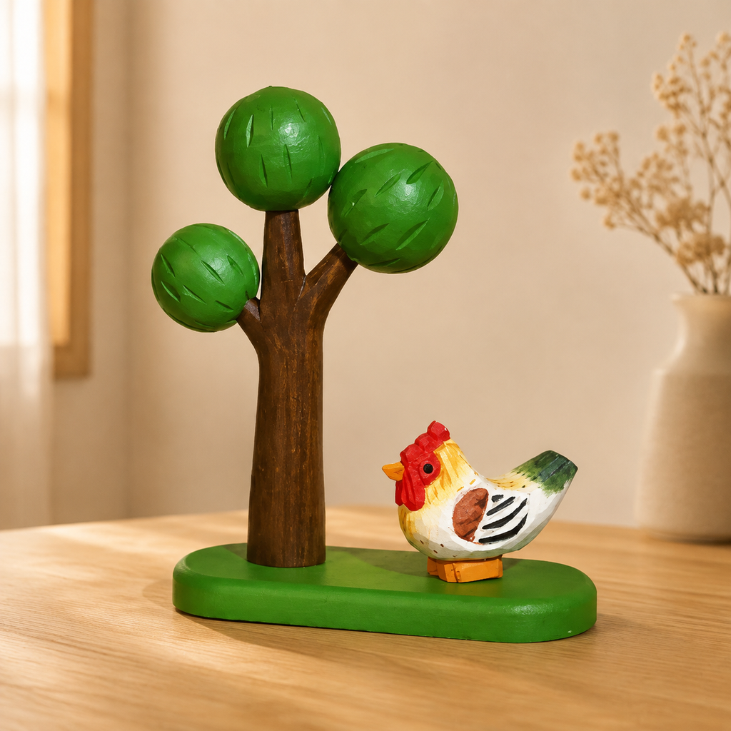 Big Tree Wooden Scene Collection — Big Green Tree with Mini Rooster