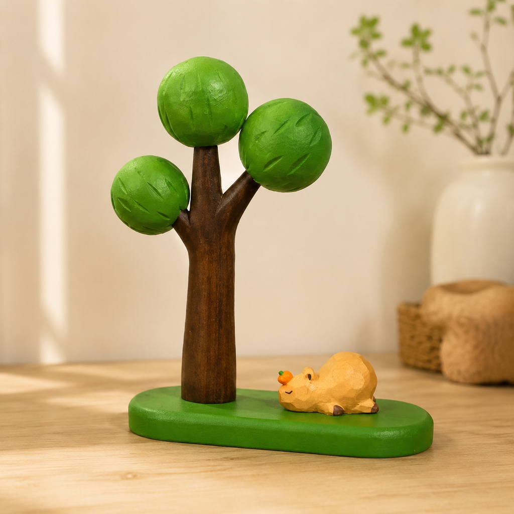 Big Tree Wooden Scene Collection — Big Green Tree with Tired Capybara