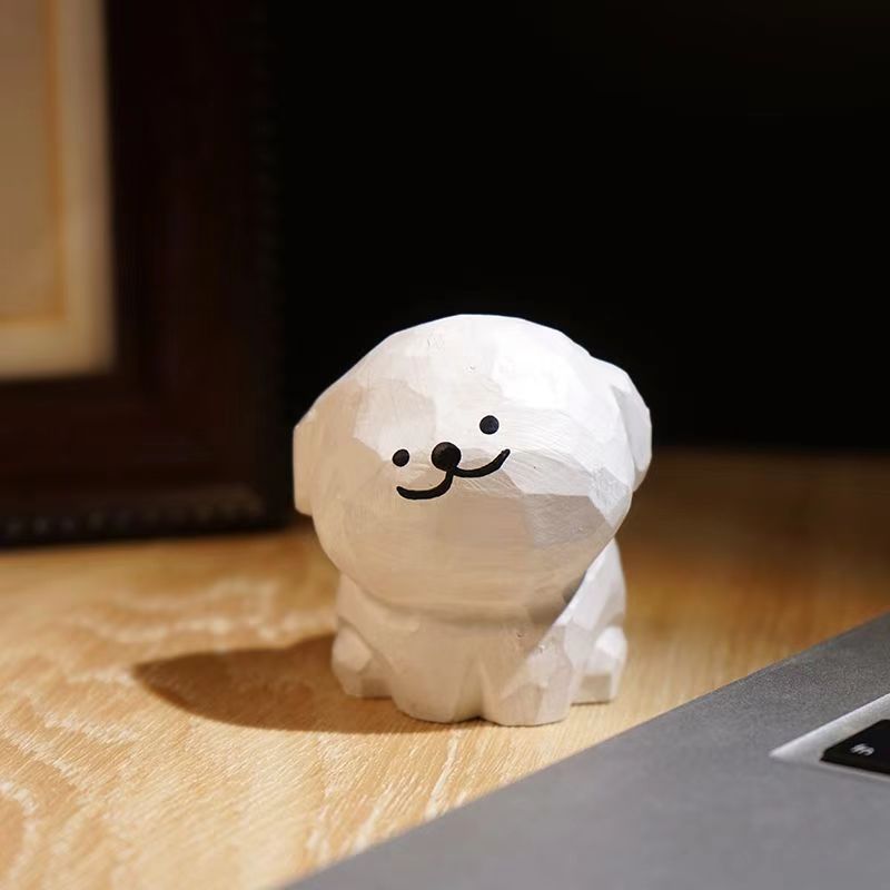 Line Art Puppy Figurine | Handmade Wooden Desk Decor