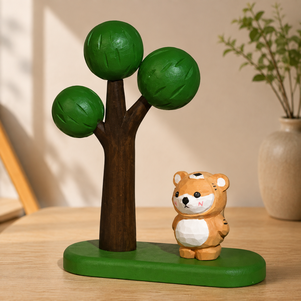 Big Tree Wooden Scene Collection — Big Green Tree with Tiger-Costume Puppy