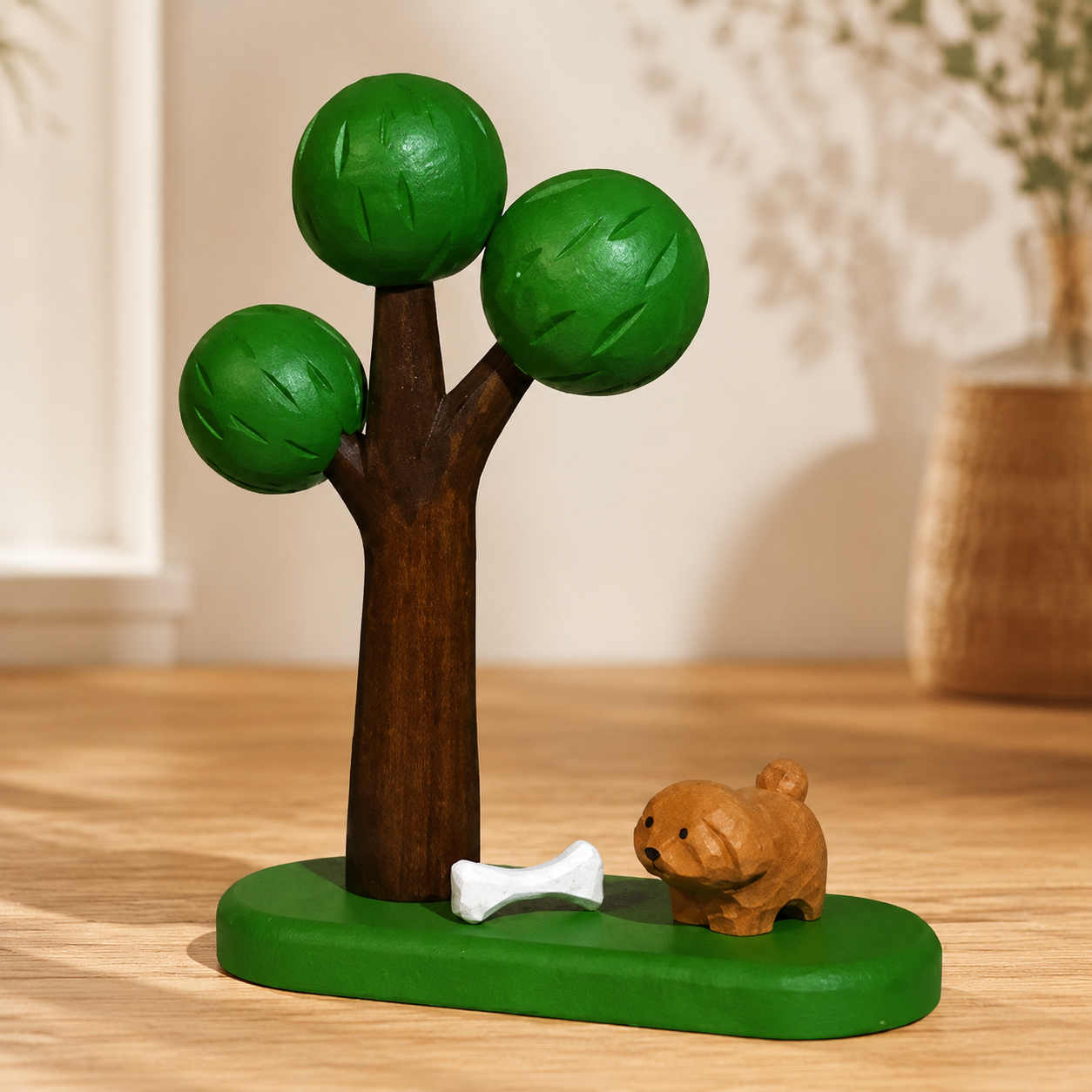 Big Tree Wooden Scene Collection — Big Green Tree with Teddy Puppy & Bone