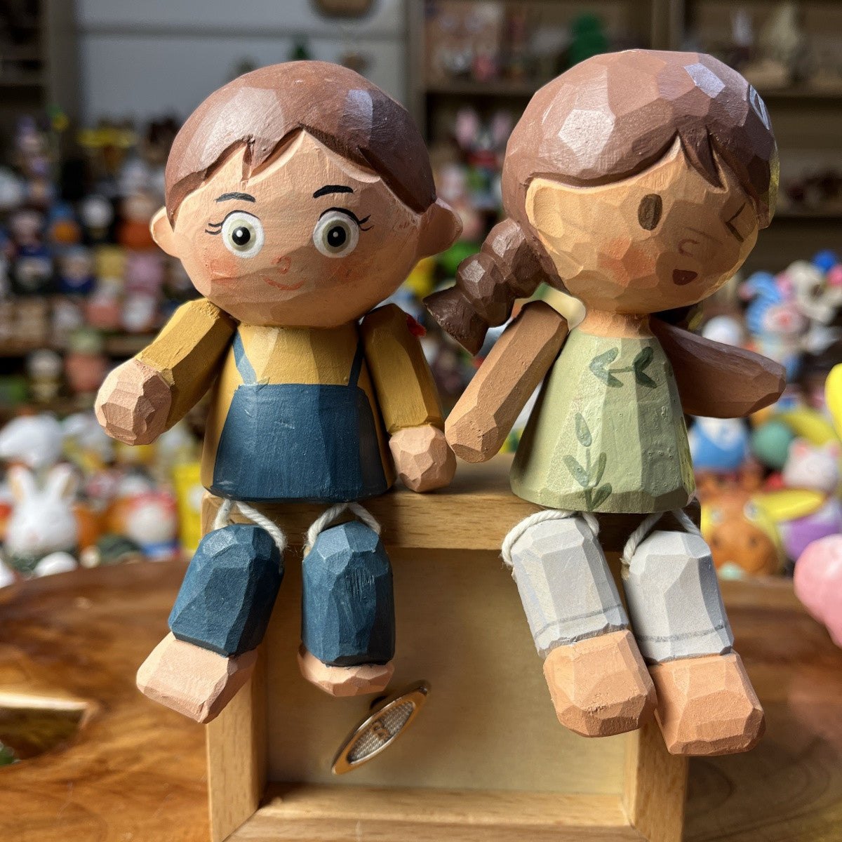 Childhood Sweethearts Wooden Figurines | Handmade Wooden Desk Decor