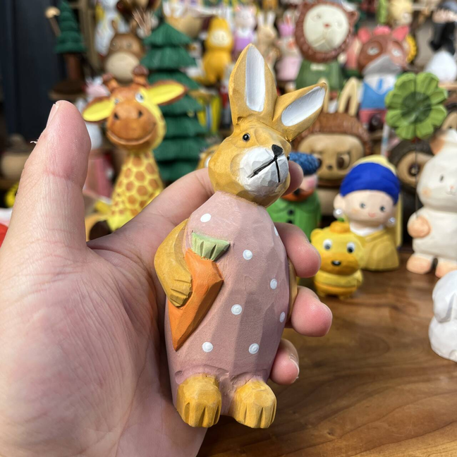 Carrot Bunny Figurine | Handmade Wooden Desk Decor