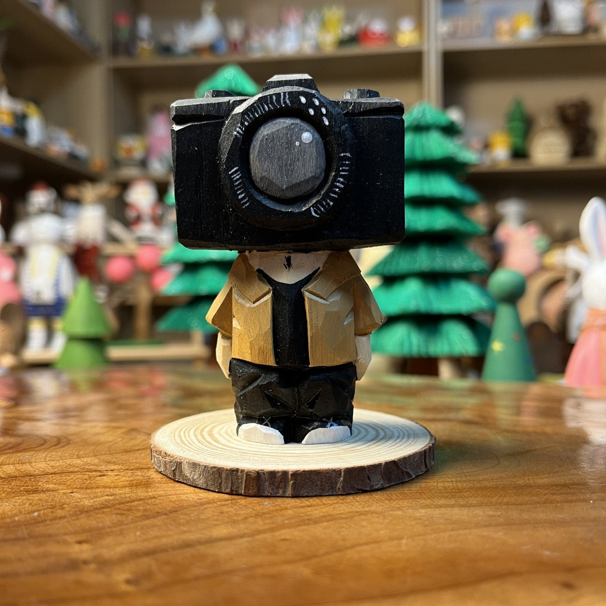 Camera Guy Wooden Figurine | Handmade Wooden Desk Decor
