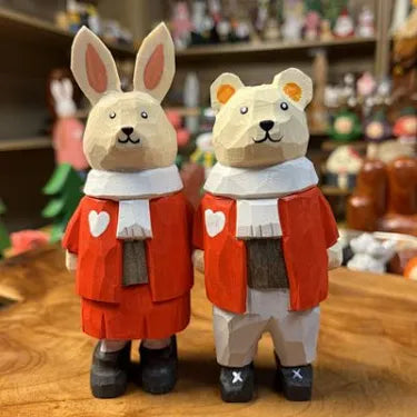 Bunny Bear Friends Figurine | Handmade Wooden Desk Decor