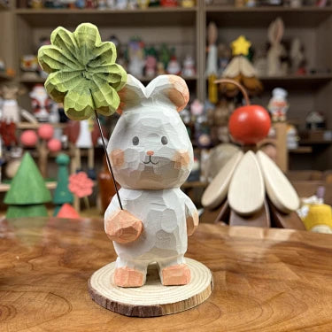 Lucky Clover Bunny | Handmade Wooden Desk Decor