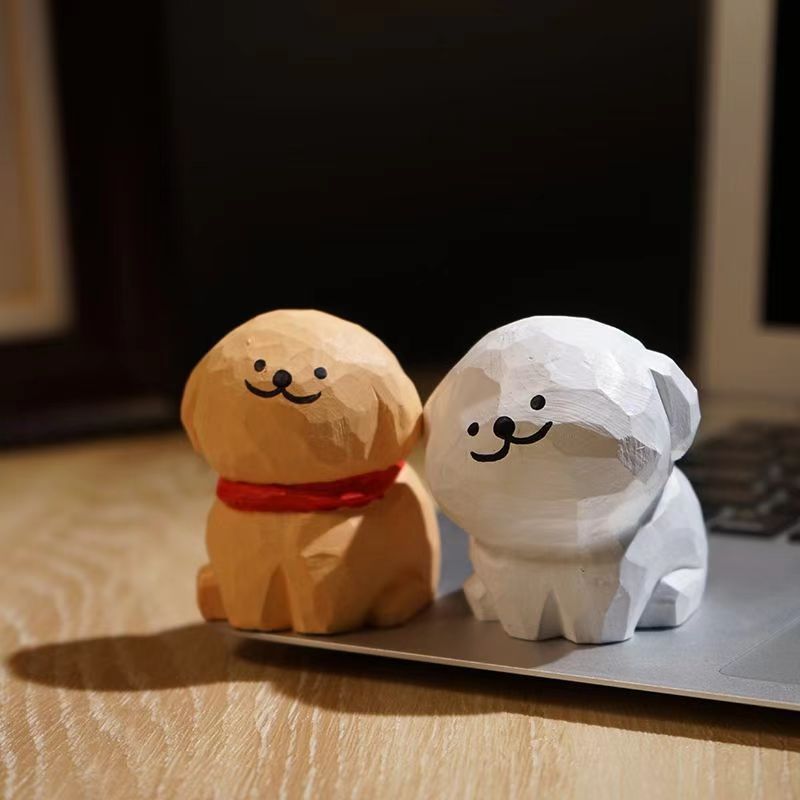 Line Art Puppy Figurine | Handmade Wooden Desk Decor