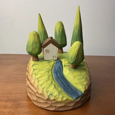 Forest Cottage Wooden Scene | Handmade Wooden Desk Decor