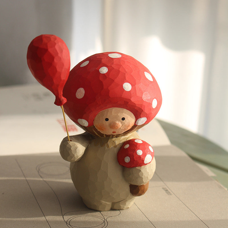 Mushroom Buddy Figurine | Handmade Wooden Desk Decor
