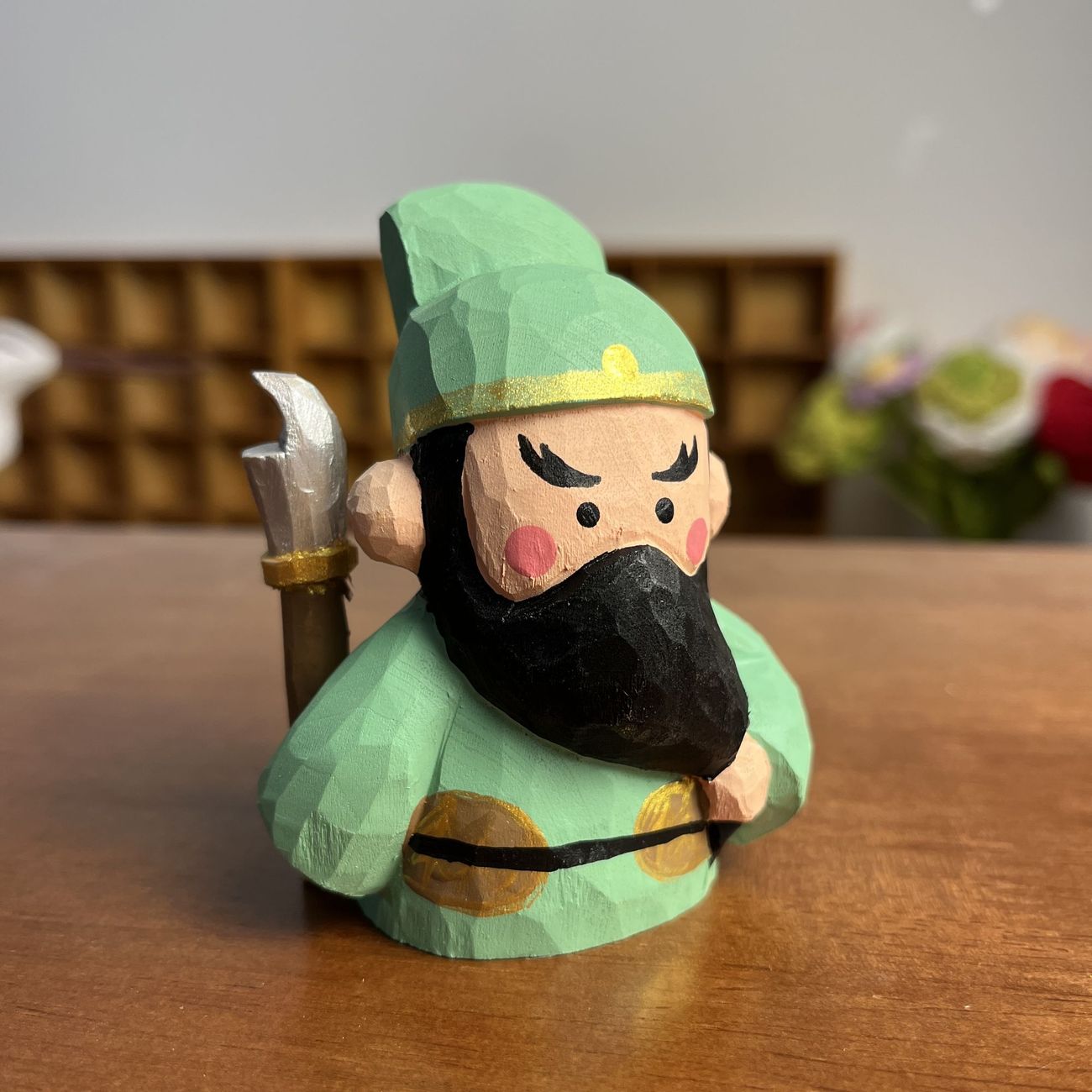 Guan Yu Wealth Figurine | Handmade Wooden Desk Decor