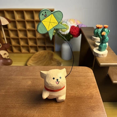 Wandering Line Art Puppy | Handmade Wooden Desk Decor