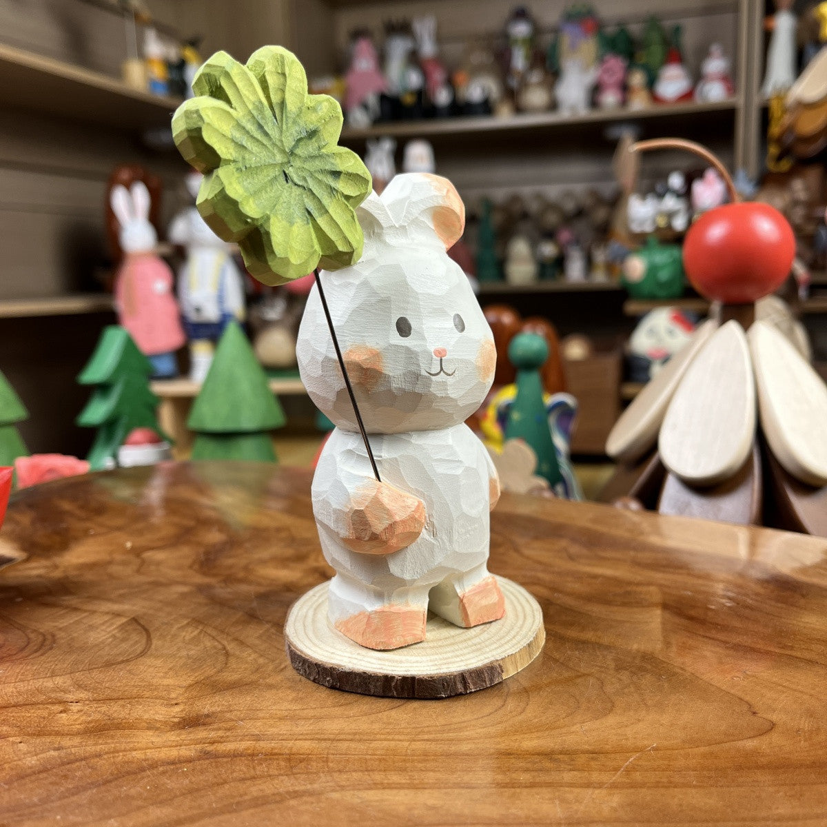 Lucky Clover Bunny | Handmade Wooden Desk Decor