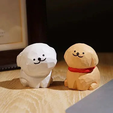 Line Art Puppy Figurine | Handmade Wooden Desk Decor