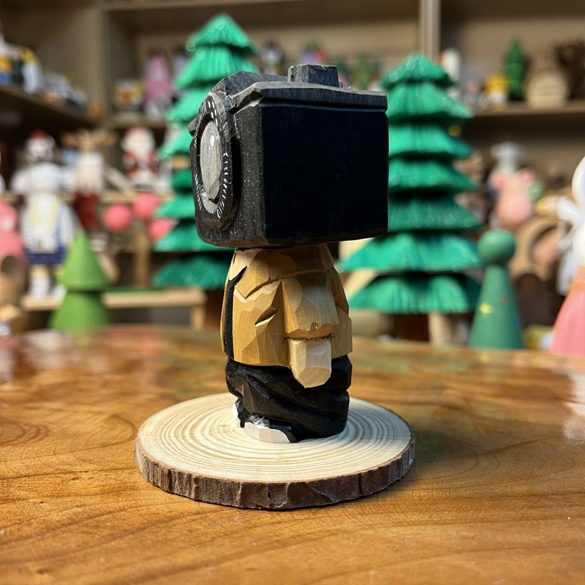 Camera Guy Wooden Figurine | Handmade Wooden Desk Decor