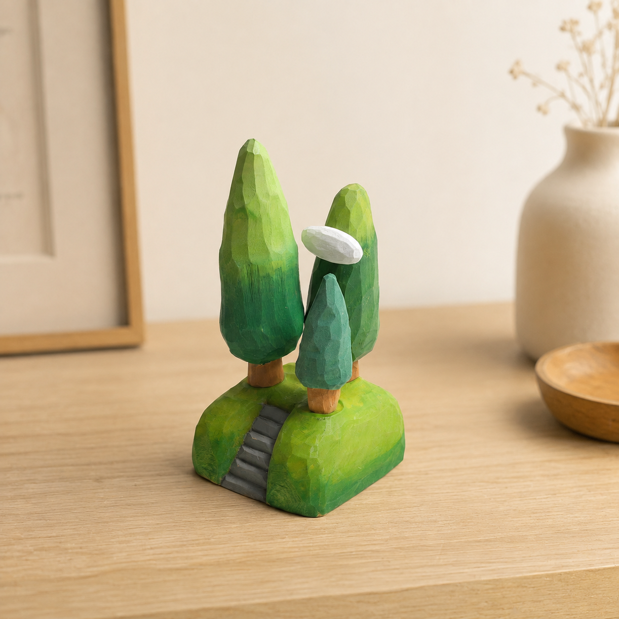 Big Tree & Cloud Wooden Scene | Handmade Desk Decor — Big Tree with Cloud — Western home decor product photo