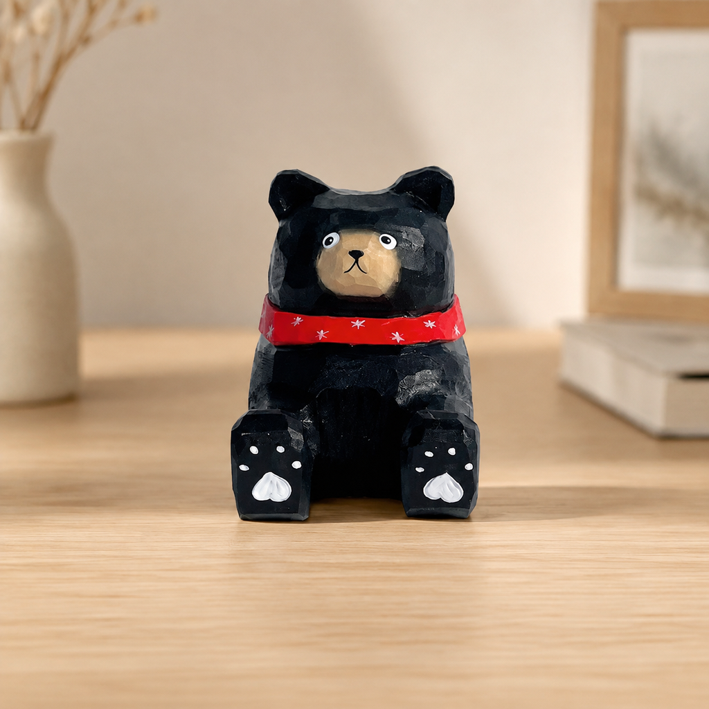 Animal Wooden Phone Stands | Handmade Desk Accessory — Black Bear Wooden Phone Stand — Western home decor product photo