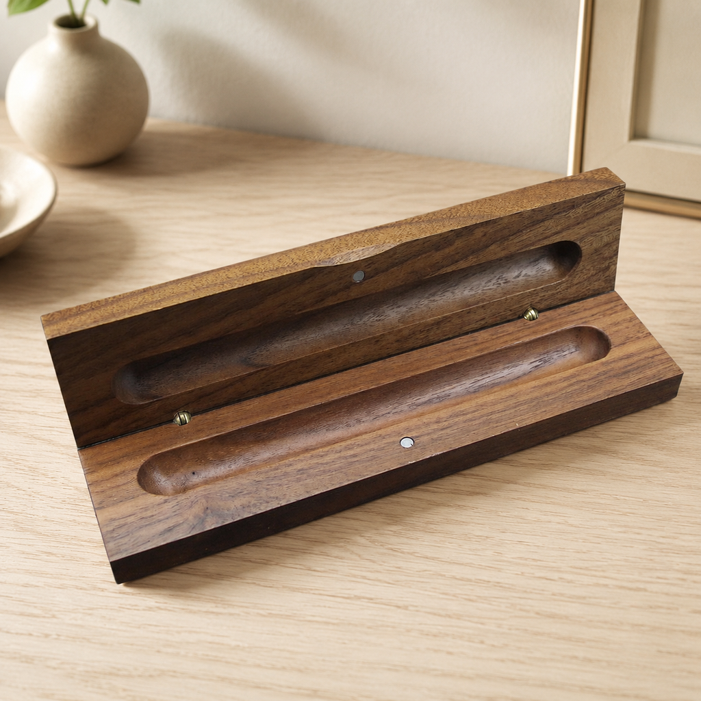 Black Walnut Double Pen Storage Box | Wooden Gift Case — Black Walnut Double Pen Box — Western home decor product photo