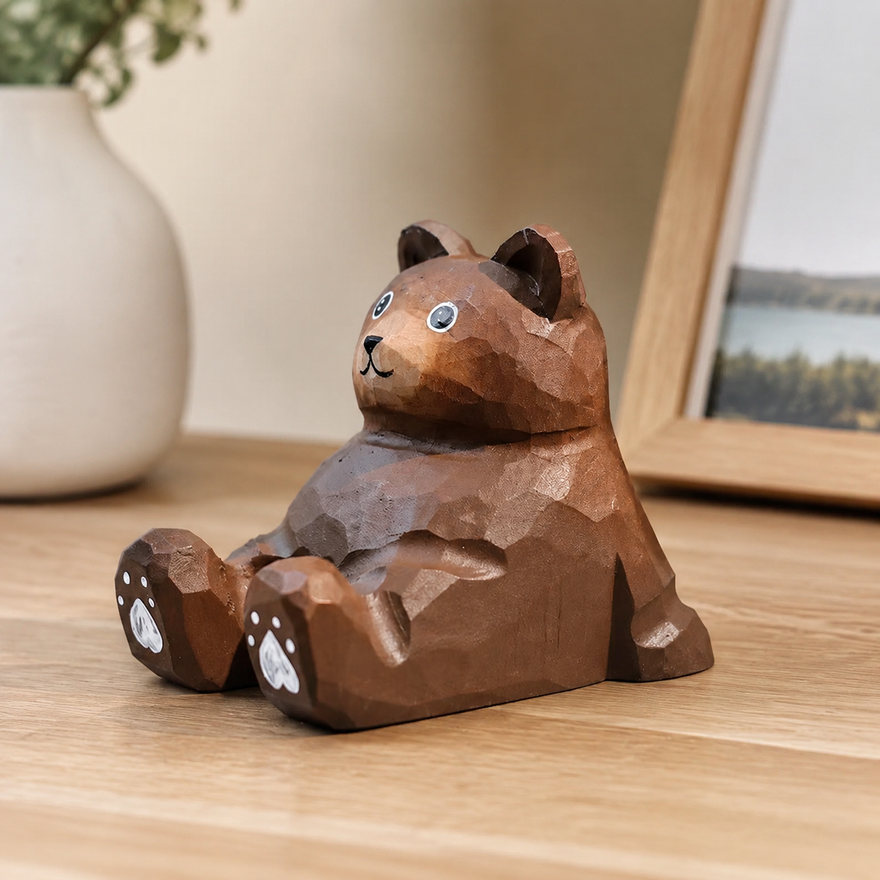 Animal Wooden Phone Stands | Handmade Desk Accessory — Brown Bear Wooden Phone Stand — Western home decor product photo