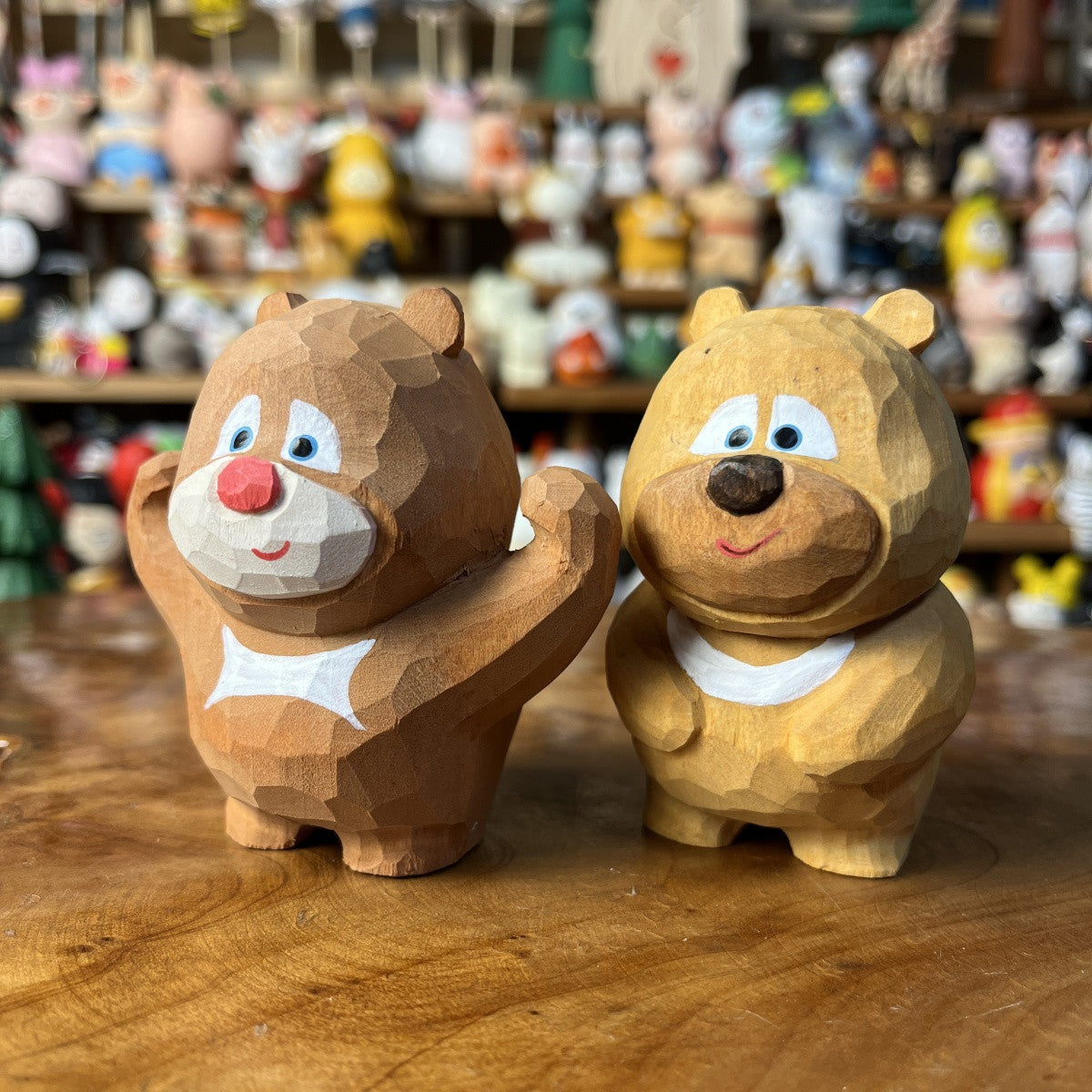 Bear Brothers Wooden Figurines | Handmade Wooden Desk Decor