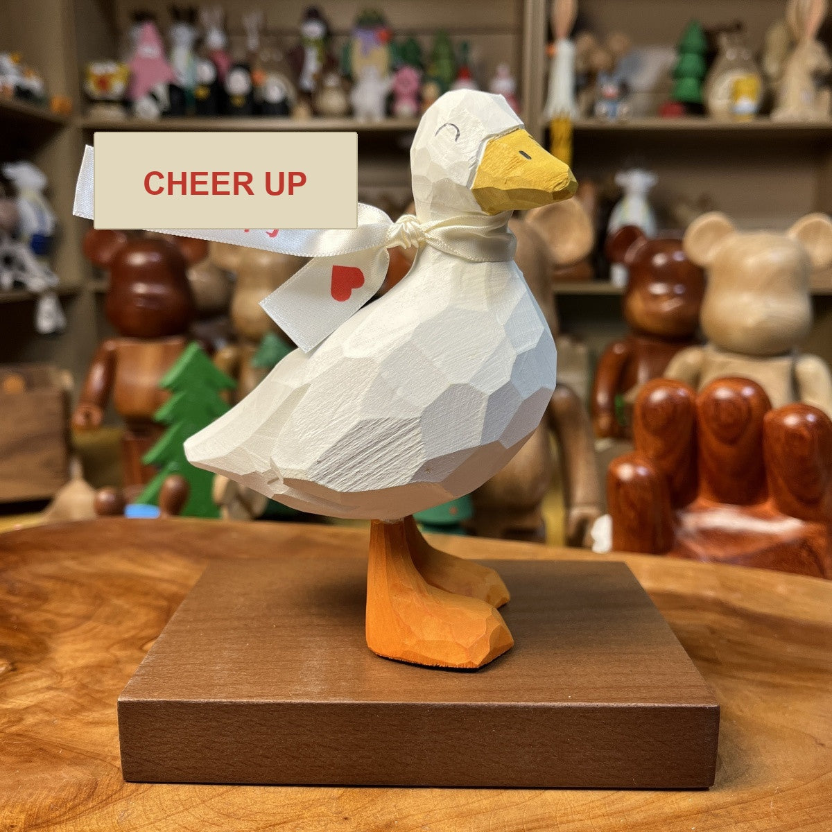 Cheer Up Duck Figurine - CHEER UP English ribbon