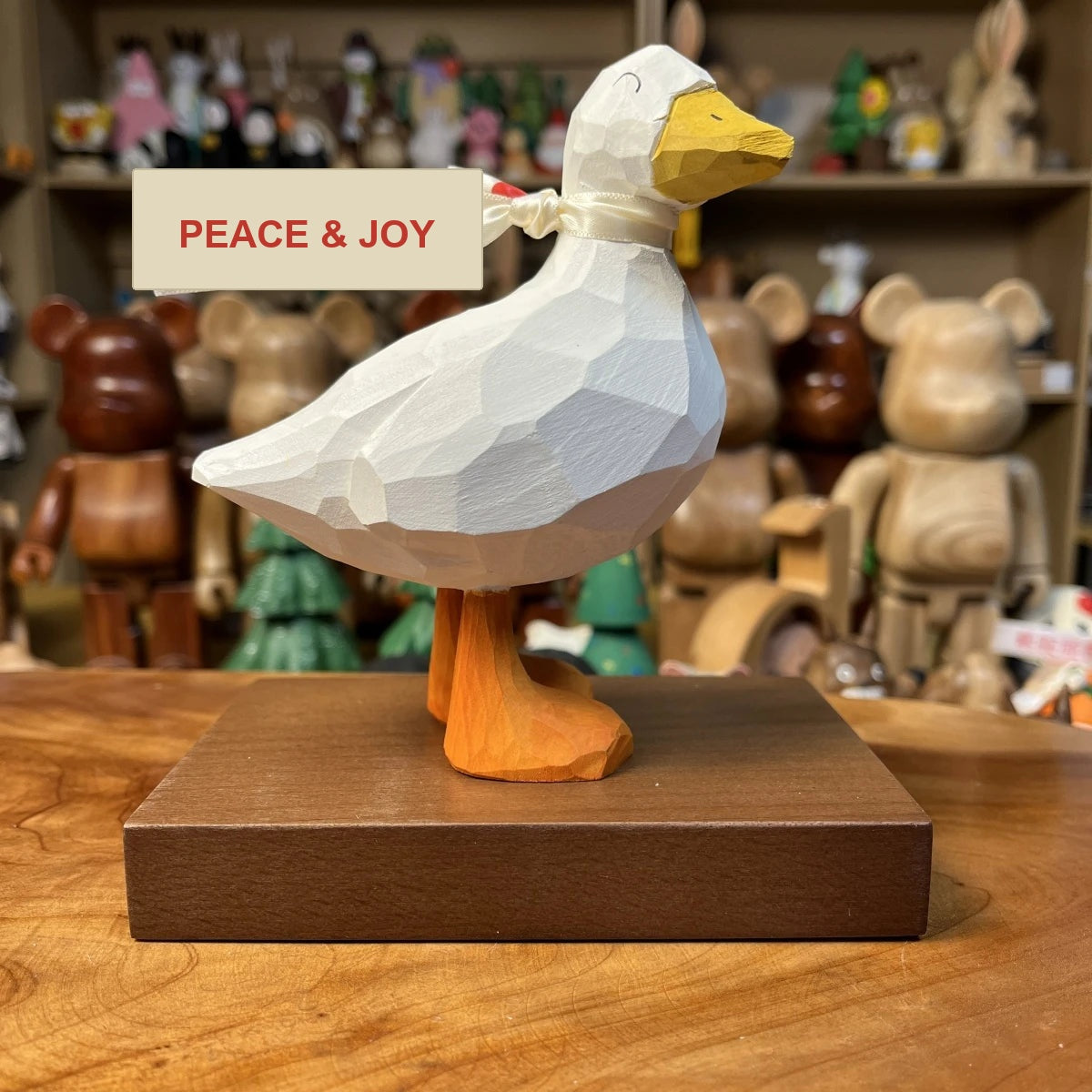 Cheer Up Duck Figurine - PEACE & JOY English ribbon