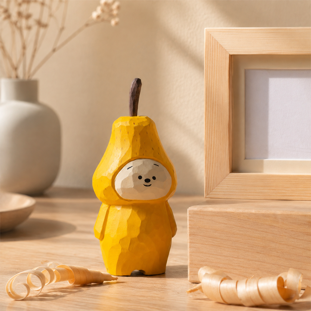 Wooden Pear Character Figurine | Handmade Desk Decor — Single Pear Character — Western home decor product photo