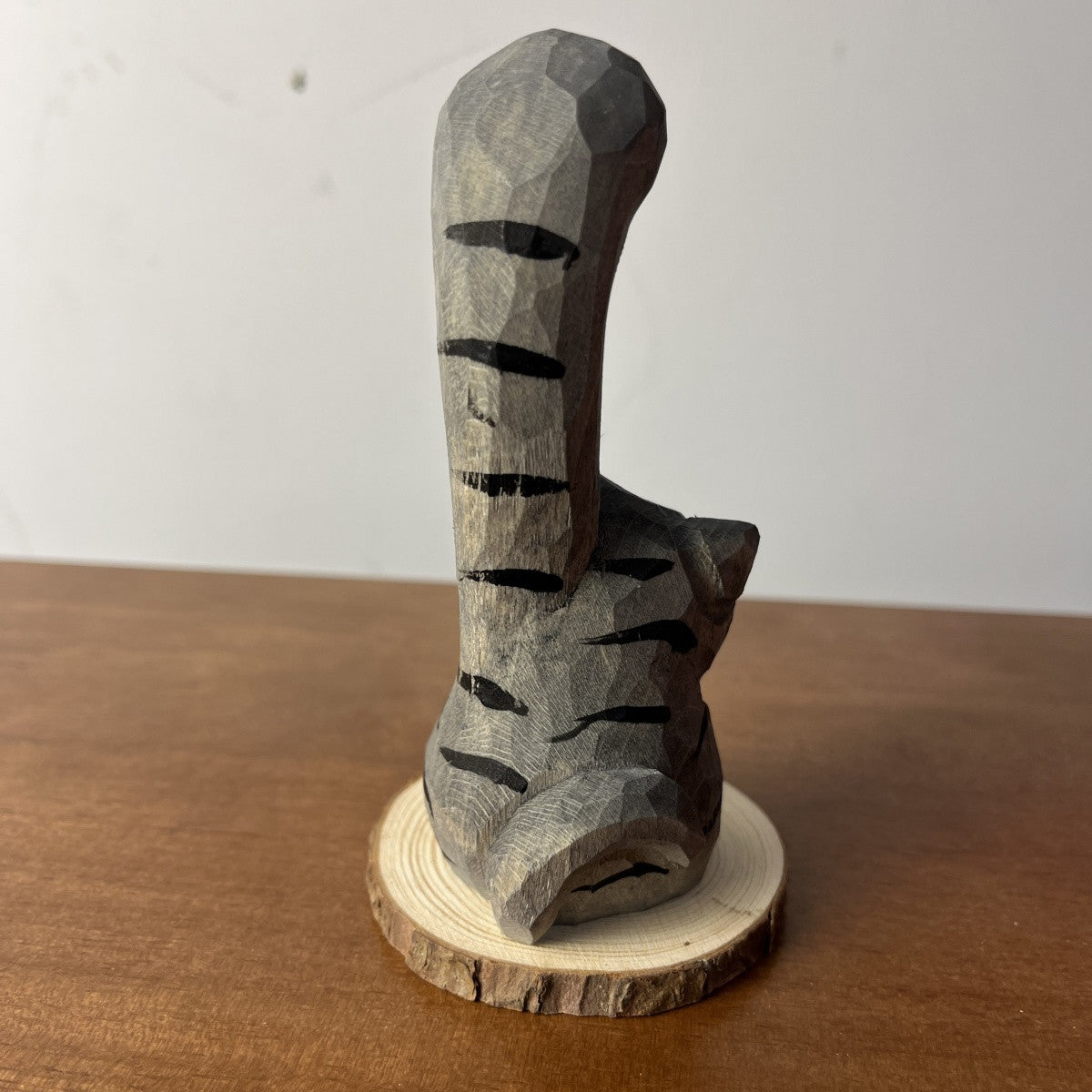 Tabby Lucky Cat Figurine | Handmade Wooden Desk Decor