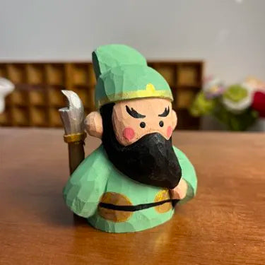 Guan Yu Wealth Figurine | Handmade Wooden Desk Decor