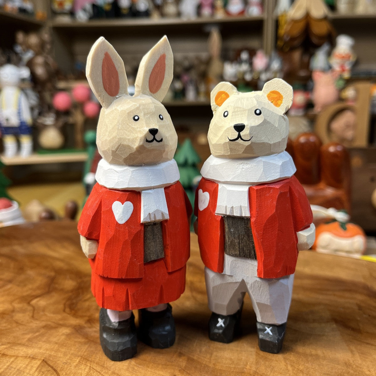 Bunny Bear Friends Figurine | Handmade Wooden Desk Decor